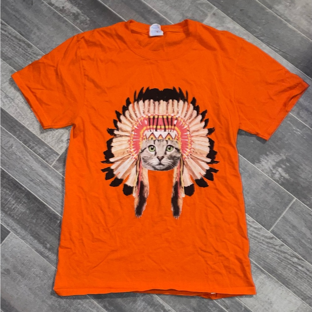 Native American Cat Indian Chief In  Headdress T-Shirt Size XL